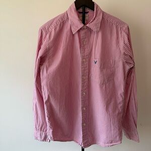 VTG American Eagle Y2K Preppy Pink Striped Button Down Shirt Old Money